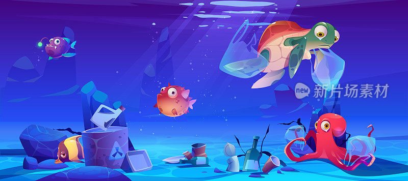 Save ocean cartoon poster with underwater animals